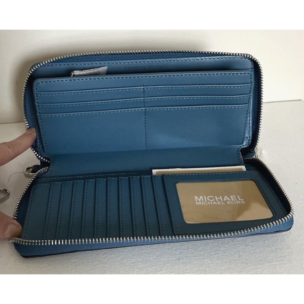 New Michael Kors Jet Set Large Travel Continental wallet Leather Teal - Picture 4 of 5